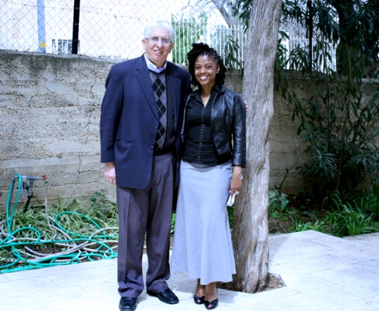 With Pastor Alex Awad outside of his East Jerusalem Baptist Church. Awad's family is one where members where expelled from Israel.